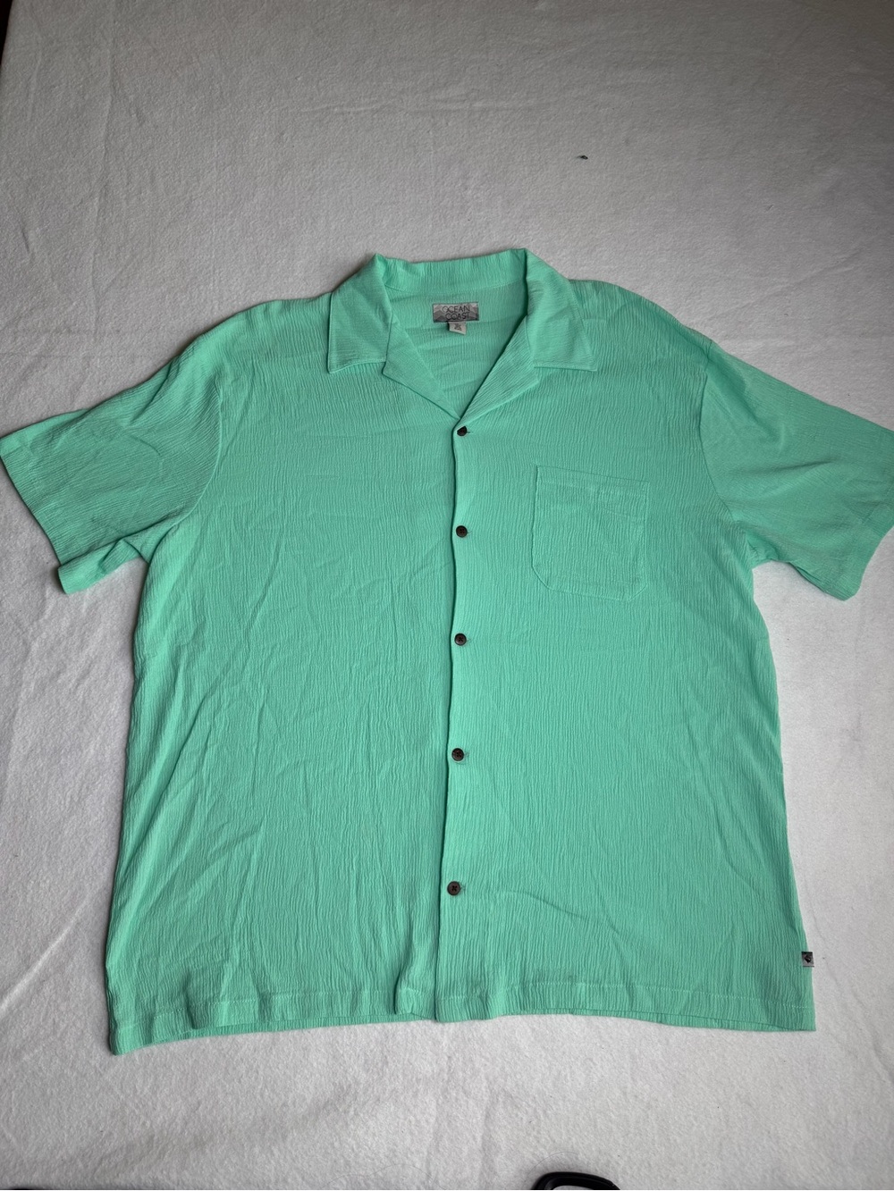 Ocean Coast Short Sleeve Button-Down Shirt in Mint Green XL
